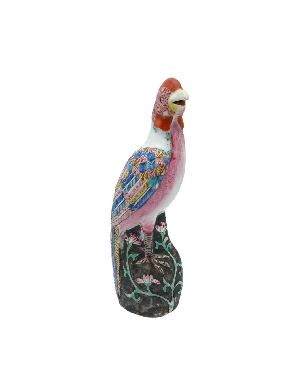Antique Chinese Phoenix Bird Figurine Famille Rose Porcelain China Mark 8"
